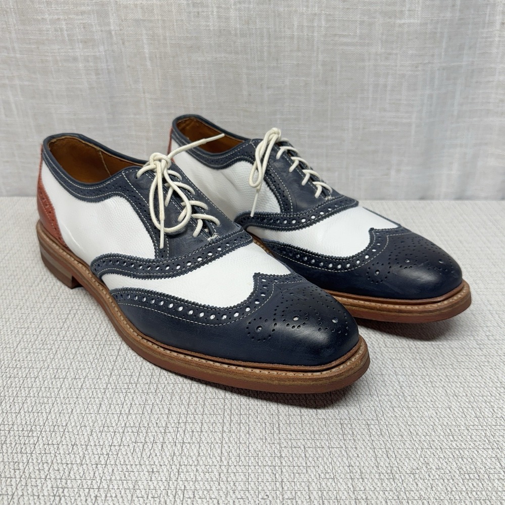Allen Edmonds 1776 Wingtip Oxford Mens 10.5 B Navy White Red Spectator Preppy